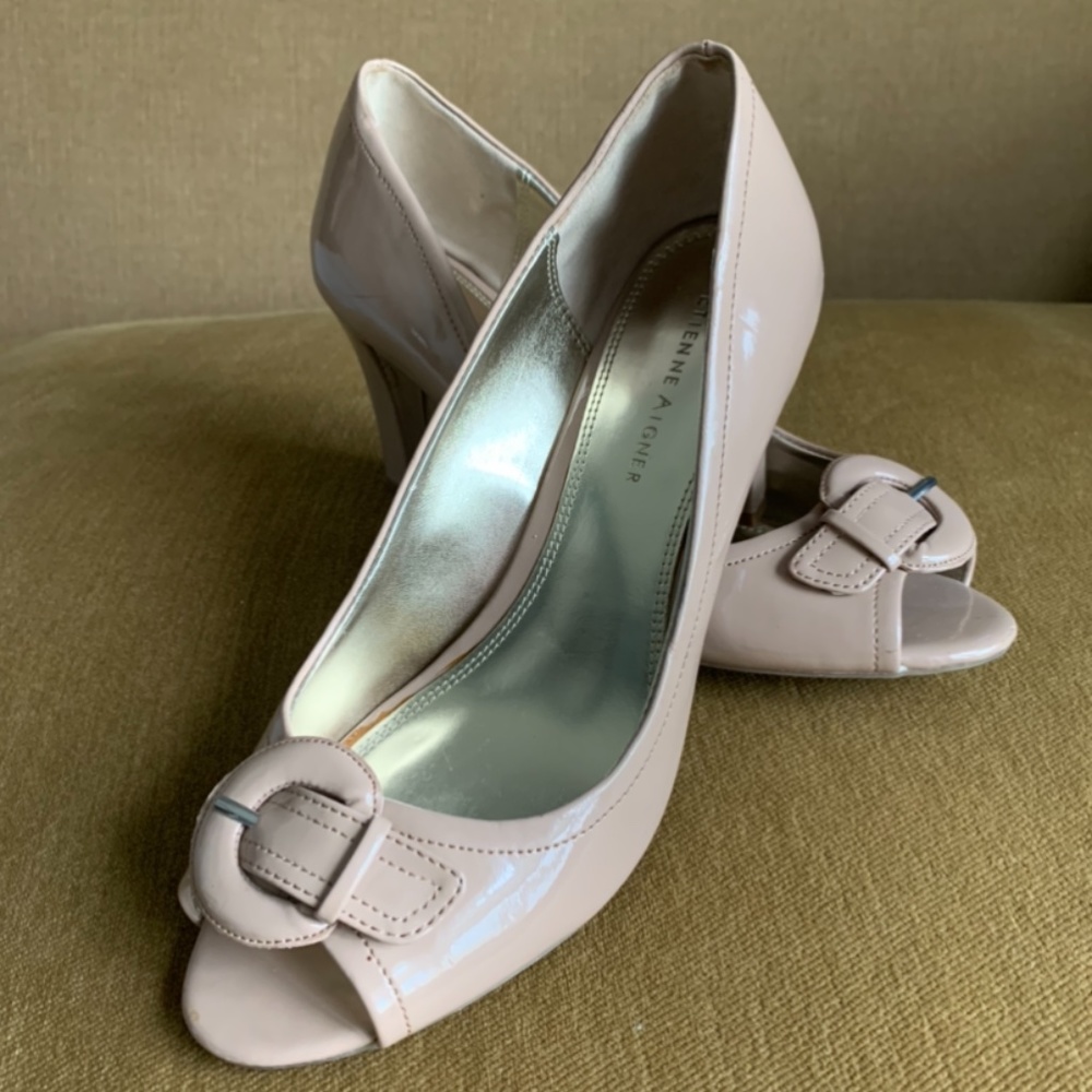 Etienne Aigner taupe open toe heels US 7.5